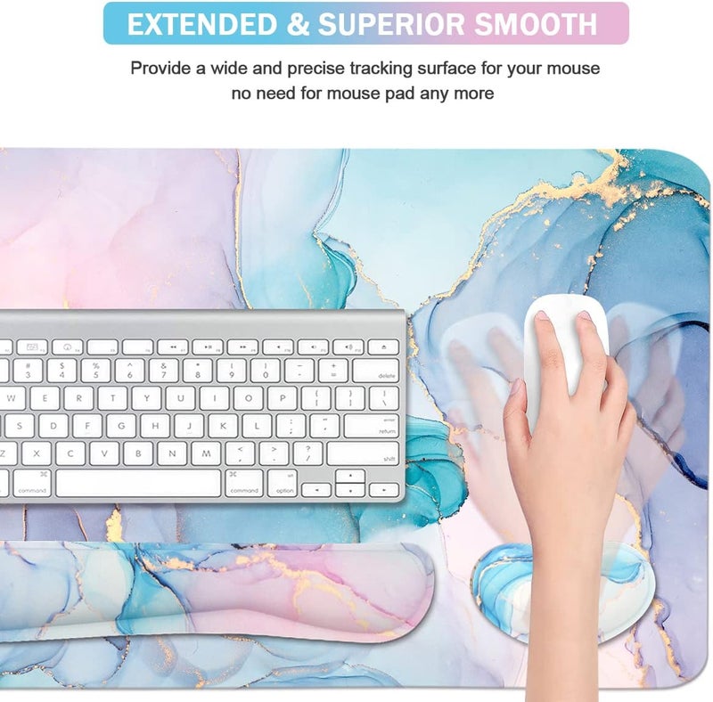 Yunoble Ergonomic Large Mouse Pad and Keyboard Wrist Rest, Desk Pad for Keyboard and Mouse, 4-in-1 Large Gaming Mouse Pad with Wrist Support - Blue Marble - Image 4